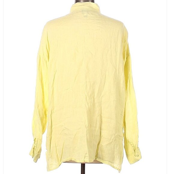 EILEEN Fisher Yellow Linen Long Sleeve Button-Down Shirt Size L - Picture 2 of 3